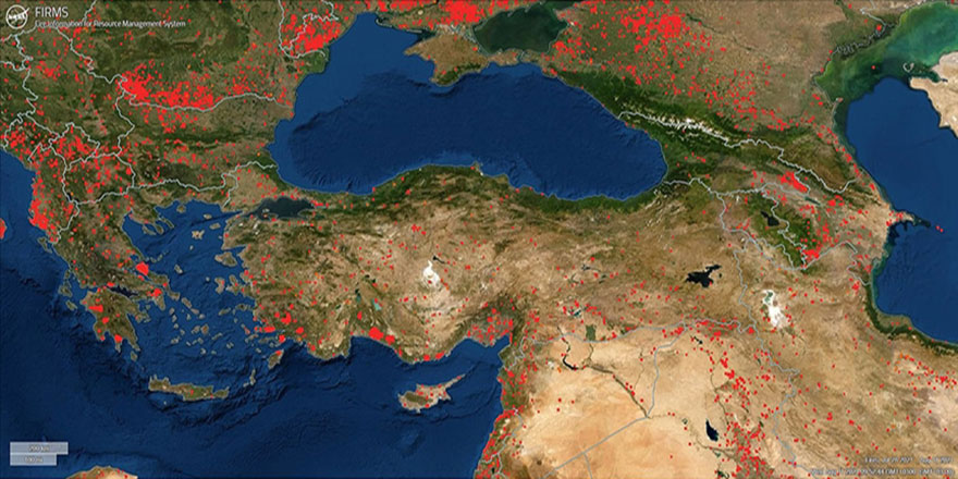 Yanan 85 bin futbol sahası büyüklüğündeki alan uzaydan görüntülendi