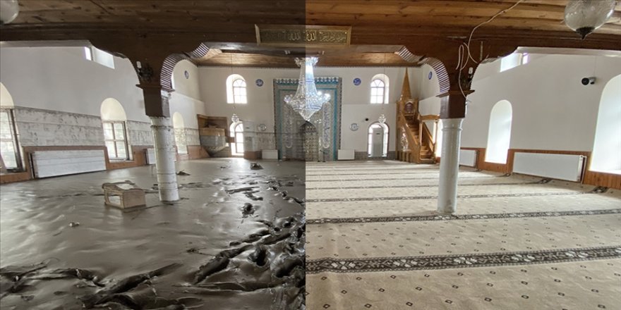 Bozkurt'taki selde balçıkla kaplanan 113 yıllık cami temizlendi