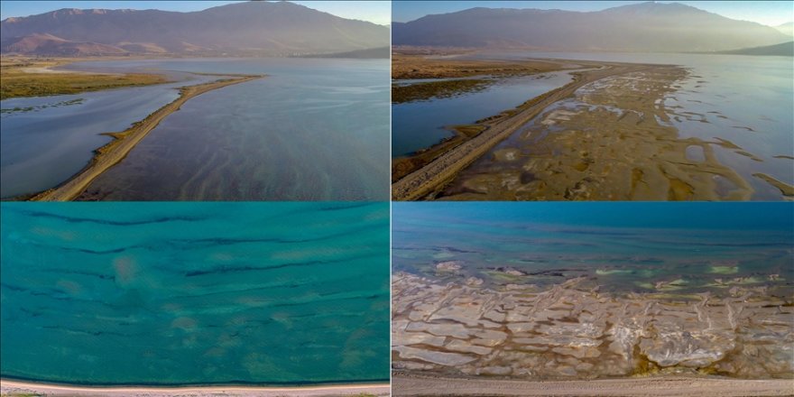 Van Gölü'ndeki çekilme nedeniyle su altındaki bazı alanlar kara parçasına dönüştü