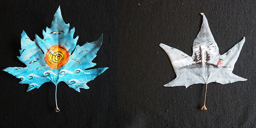 Sonbahar yapraklarını tablolara dönüştürüyor