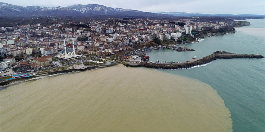 Düzce'de yağış sonrası denizin rengi değişti