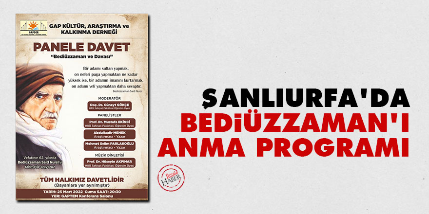 Şanlıurfa'da Bediüzzaman Said Nursi'yi anma programı