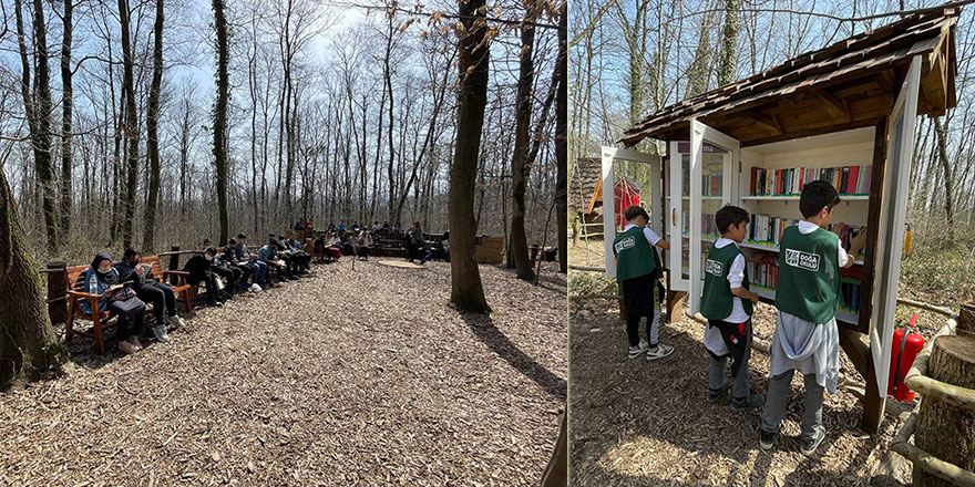 'Orman Kütüphanesi'nde kitaplar tabiatla iç içe okunuyor