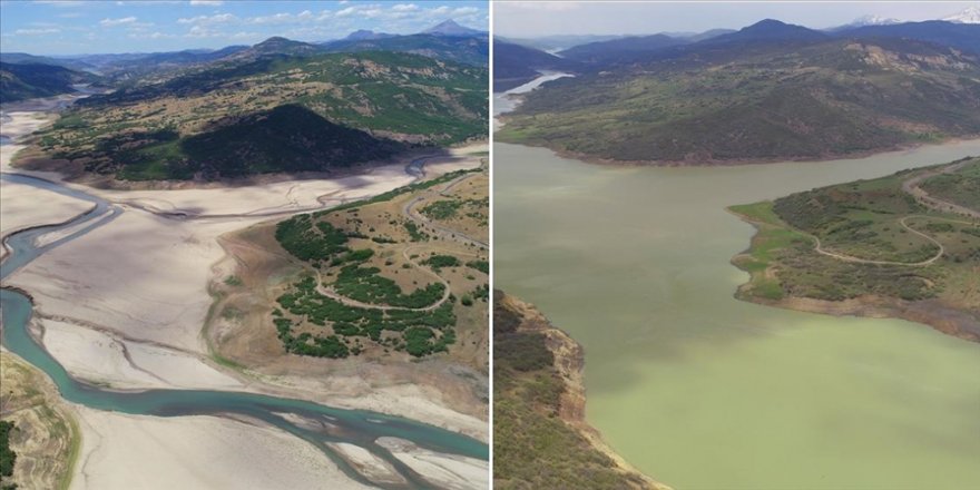 Bingöl'de kuraklıktan etkilenen Özlüce Barajı, kar ve yağmur sularıyla canlandı
