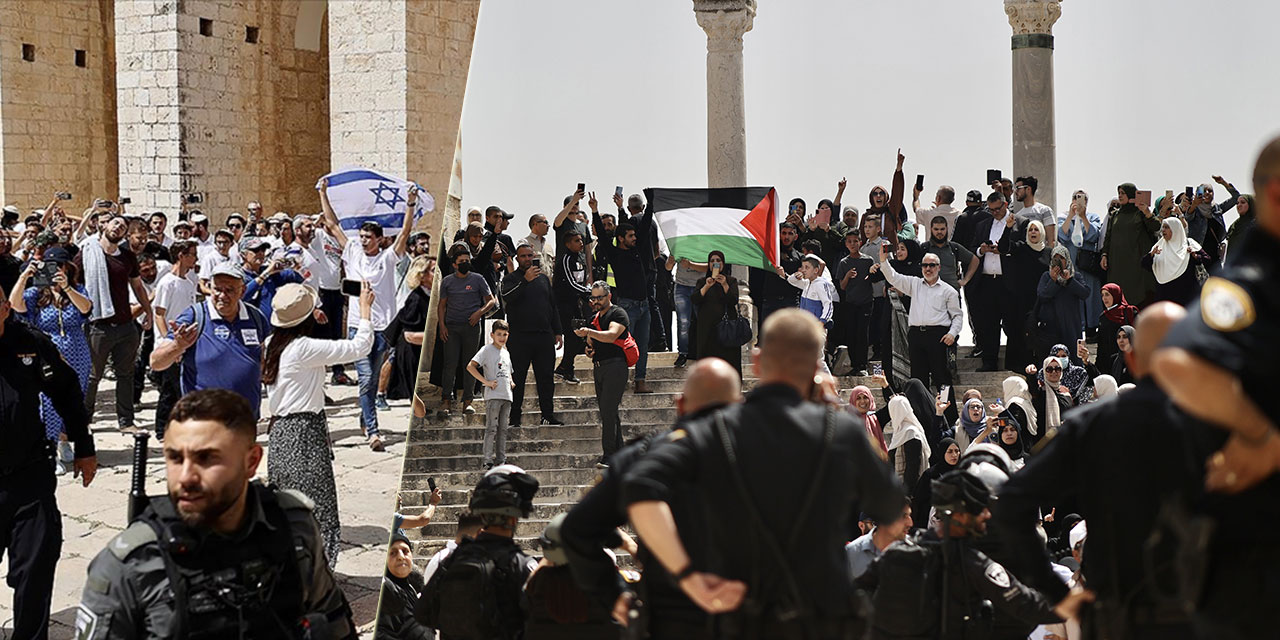 İşgalci Yahudiler Mescid-i Aksa'da İsrail bayrağı açtı, Filistinliler aynı şekilde cevap verdi
