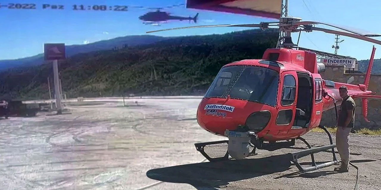 Yakıtı biten helikopter akaryakıt istasyonuna indi