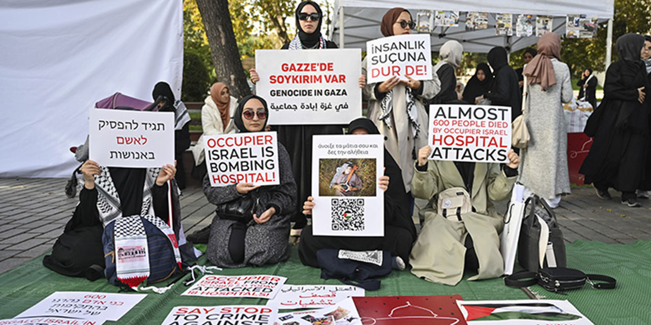 İstanbul'da kadınların Filistin'e destek için başlattıkları oturma eylemi sürüyor