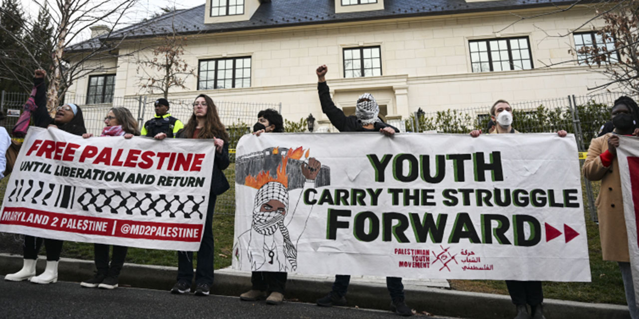 Burası israilin Washington Büyükelçiliği: Soykırım durana kadar sokakları terk etmeyeceğiz