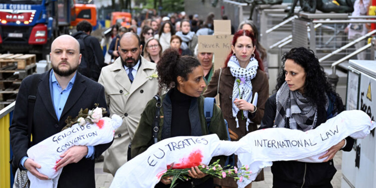 AB çalışanları AB'yi protesto etti: Uluslararası hukuk, AB anlaşmaları Gazze'de öldü!
