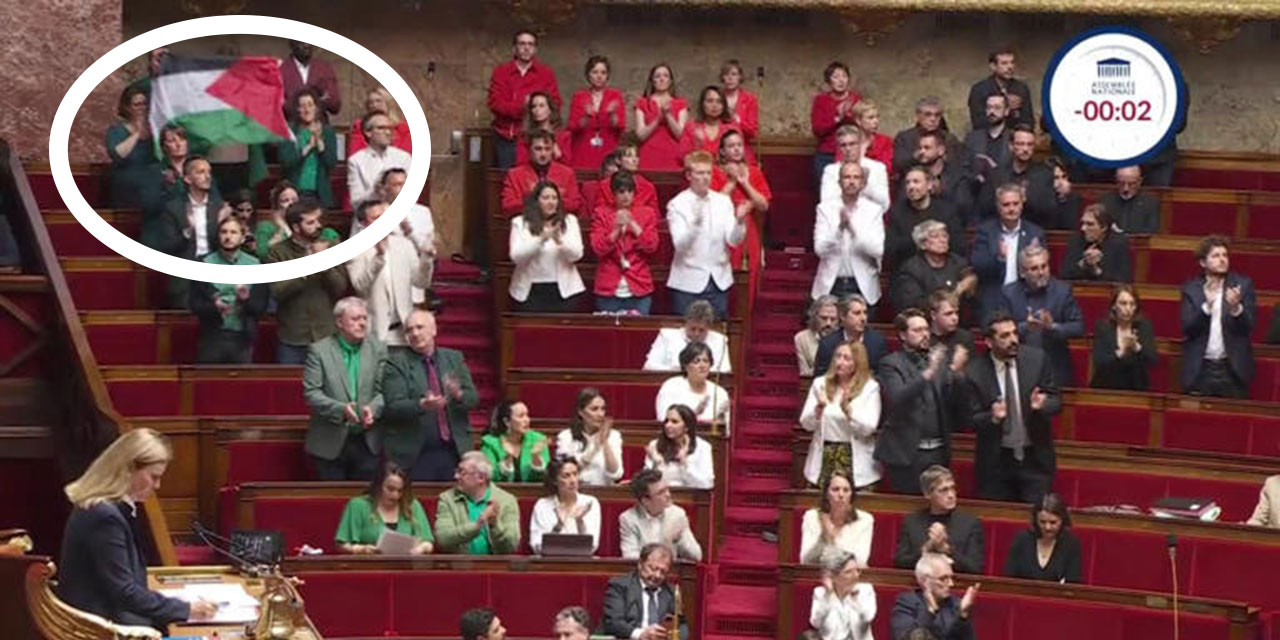 Fransa meclisinde bir milletvekili daha Filistin bayrağı açtı