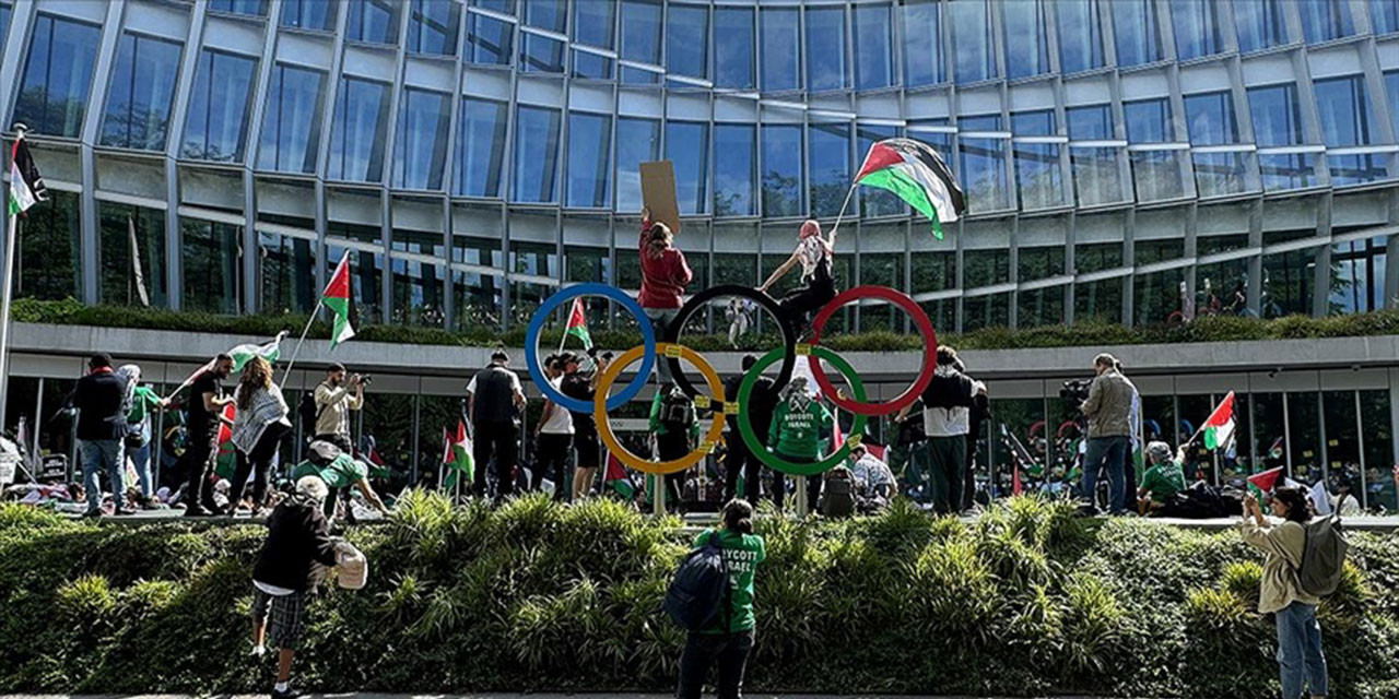 İsviçre'de 'katil israil Paris 2024 Olimpiyatlarından men edilsin' eylemi yapıldı