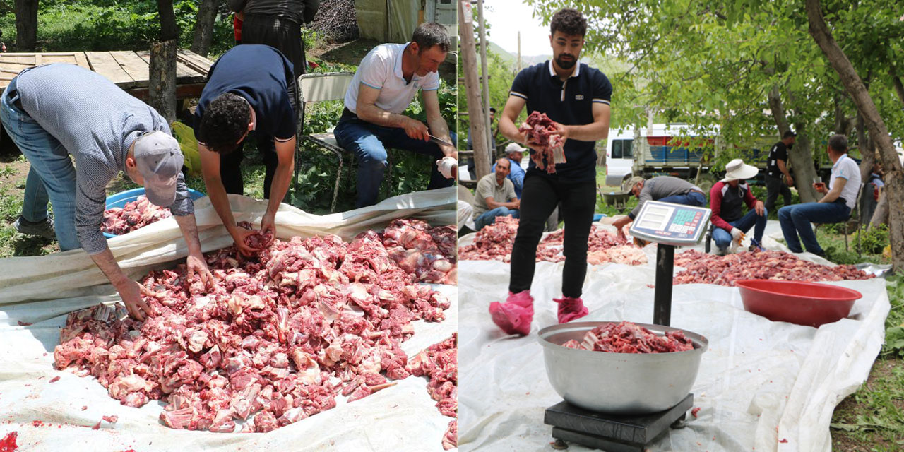 Bir asırlık gelenek: Kesilen kurbanlıklar 200 haneye eşit dağıtıldı