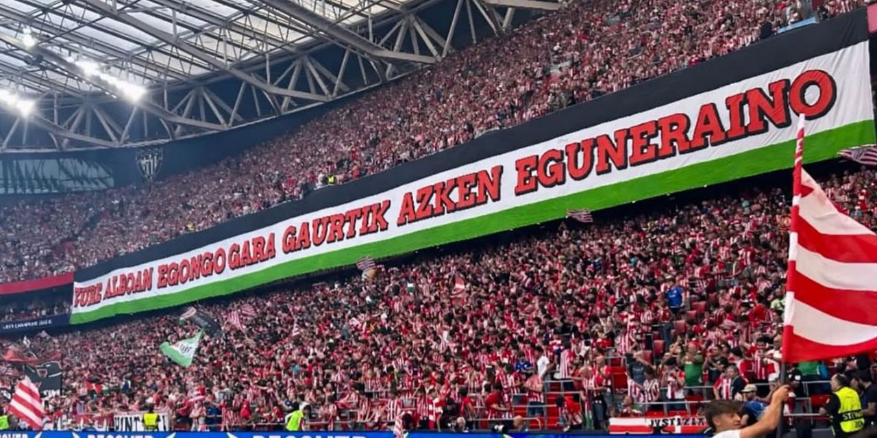 Athletic Bilbao taraftarları, UEFA Şampiyonlar Ligi maçında Filistin'e destek verdi