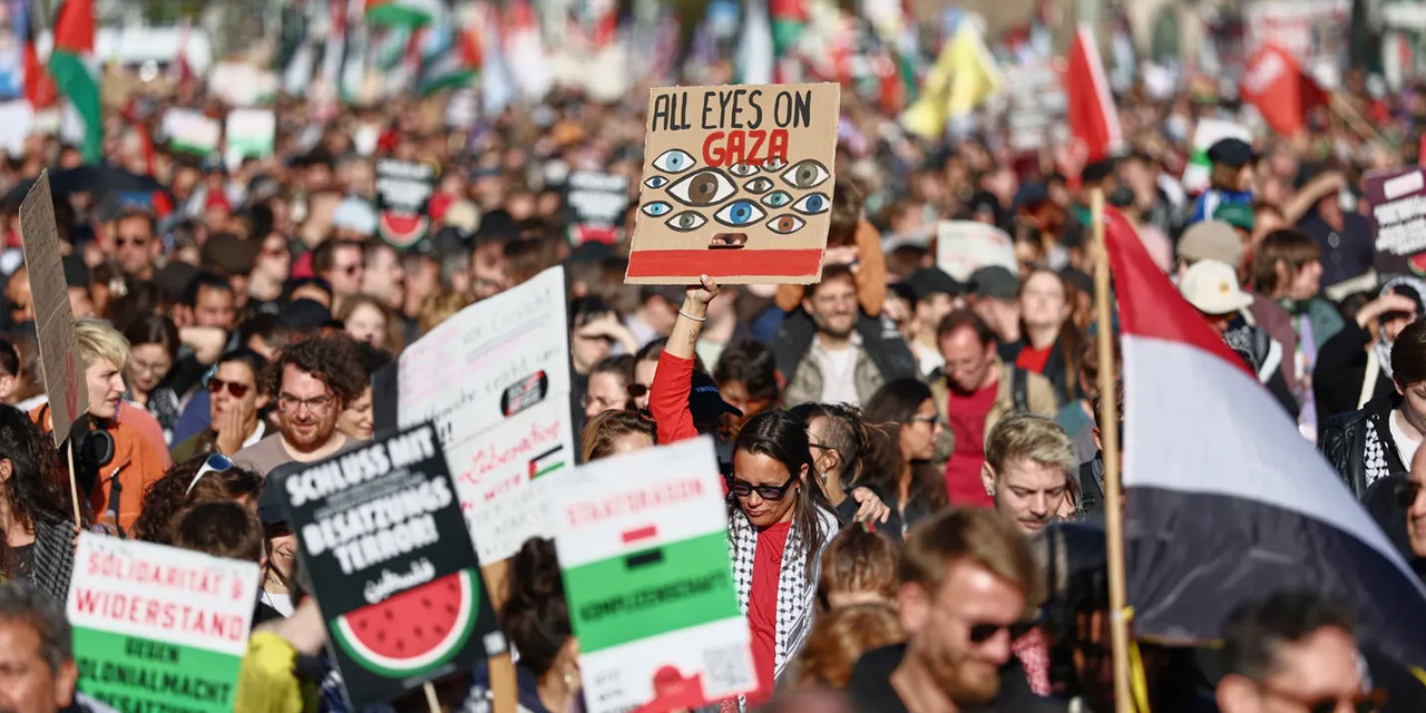 Almanya'da Filistin'e destek yürüyüşüne 100 binden fazla kişi katıldı