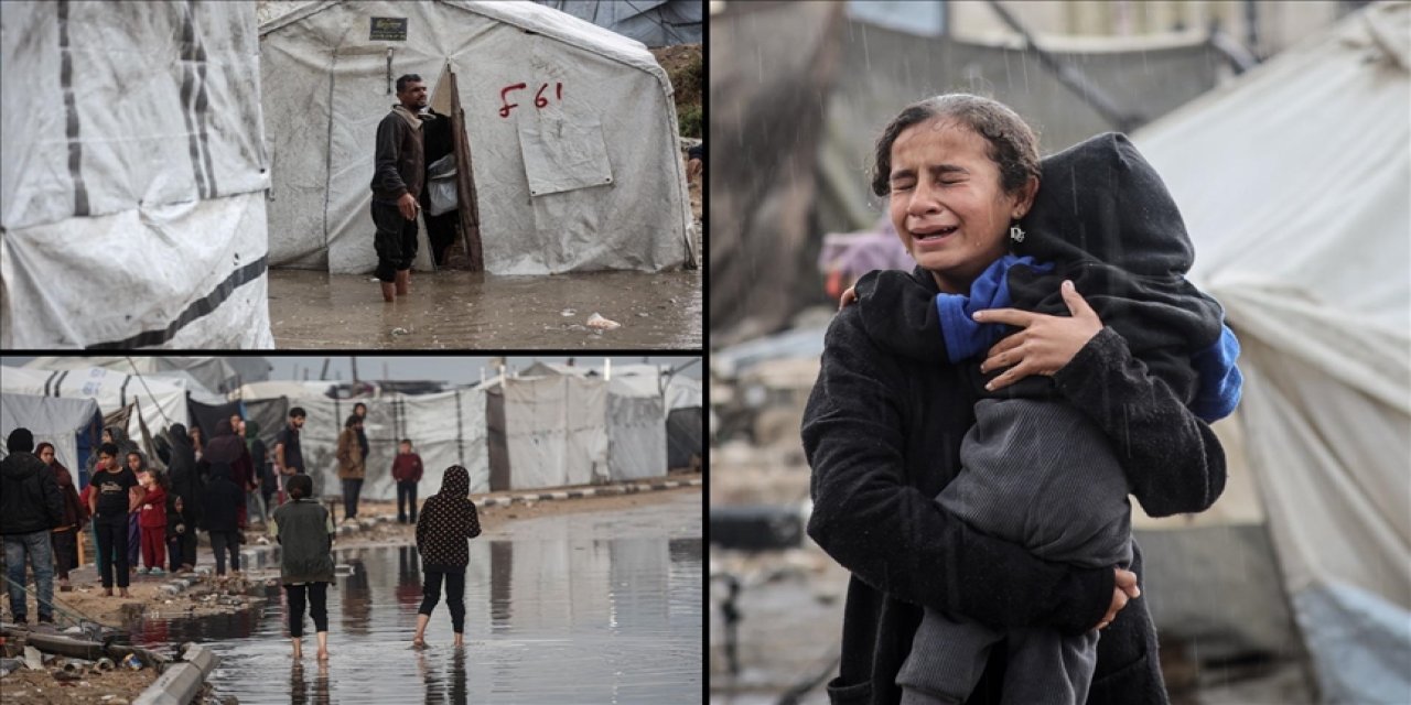 Gazzelilerin çilesi bitmiyor: israil saldırılarında evleri yıkılanların kaldığı çadırları su bastı