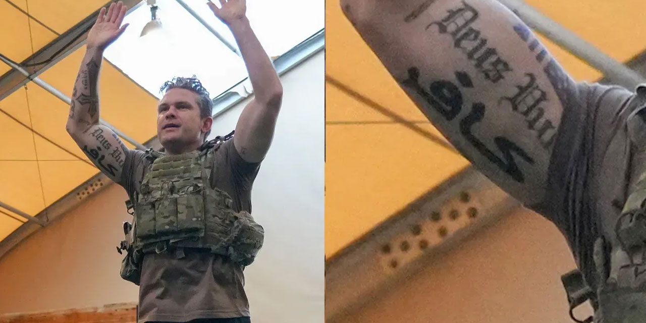 Mesihli-Deccalli savaş: ABD Savaş Bakanının kolunda Arapça kafir yazısı