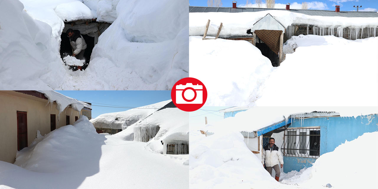 Ağrı'nın köylerinde ev ve ahırlar kara gömüldü