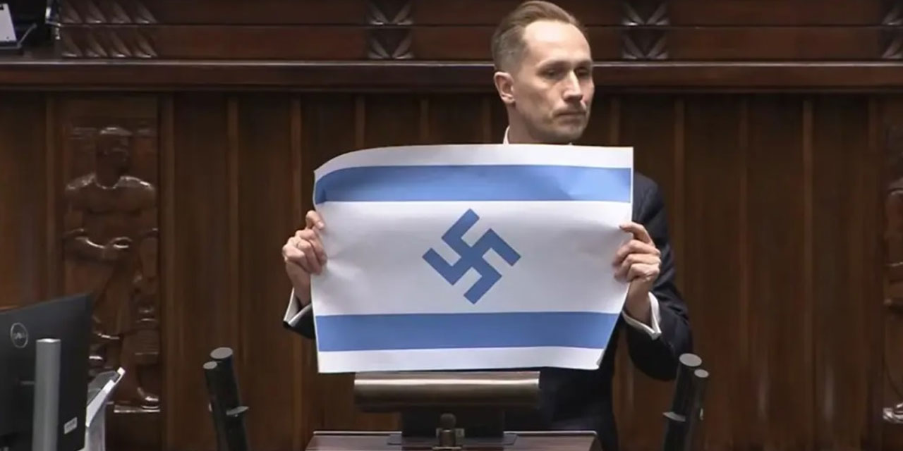 Polonyalı milletvekili Nazi sembollü israil bayrağı açtı