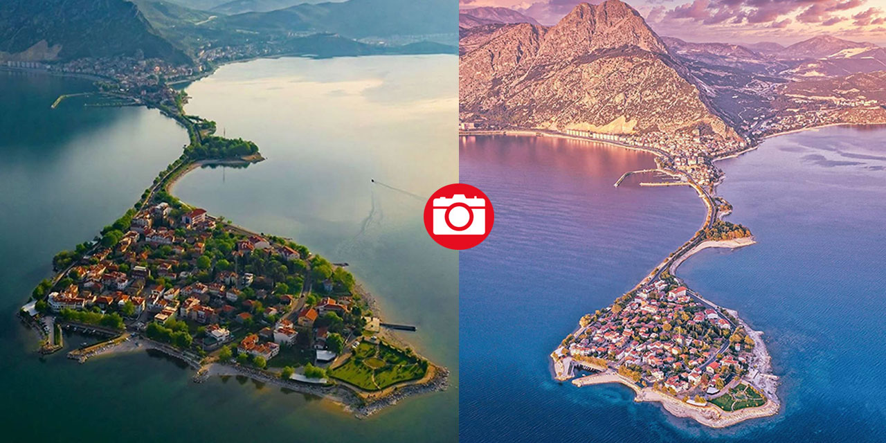 Eğirdir Gölü'ndeki Yeşilada sonbaharda havadan görüntülendi