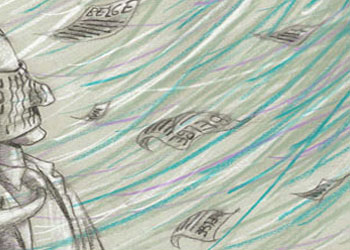 O kağıt parçası yüze çarpar-Karikatür