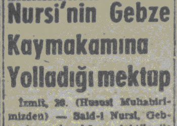 Said Nursi'nin Gebze Kaymakamına mektubu