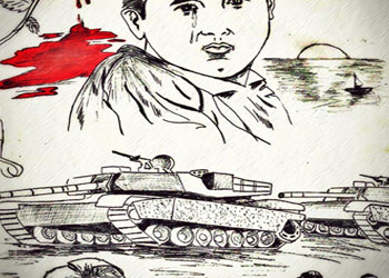 Ağlayan çocuk,gül ve İsrail tankı-Karikatür