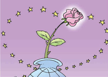 Kainatı kuşatan gül-Karikatür