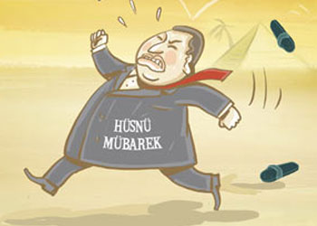 Terlikten kaçan Hüsnü Mübarek-Karikatür