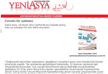 Yeni Asya'dan zorunlu bir açıklama