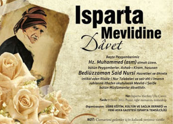 Isparta Bediüzzaman Mevlidi yarın