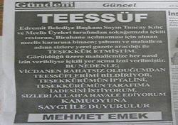 'Teessüf İlanıyla' Teşekkürünü Geri İstedi